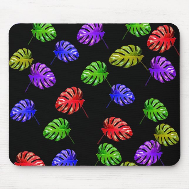 Alfombrilla De Ratón Hojas tropicales Mousepad de fondo negro (Frente)