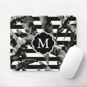 Alfombrilla De Ratón Hojas tropicales negras y blancas