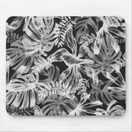 Alfombrilla De Ratón Hojas tropicales negras y blancas