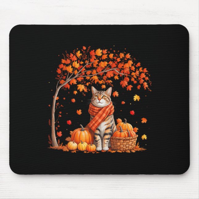 Alfombrilla De Ratón Hola Autumn Cat Fall Leaf Kitten Lover Thanksgivi (Frente)