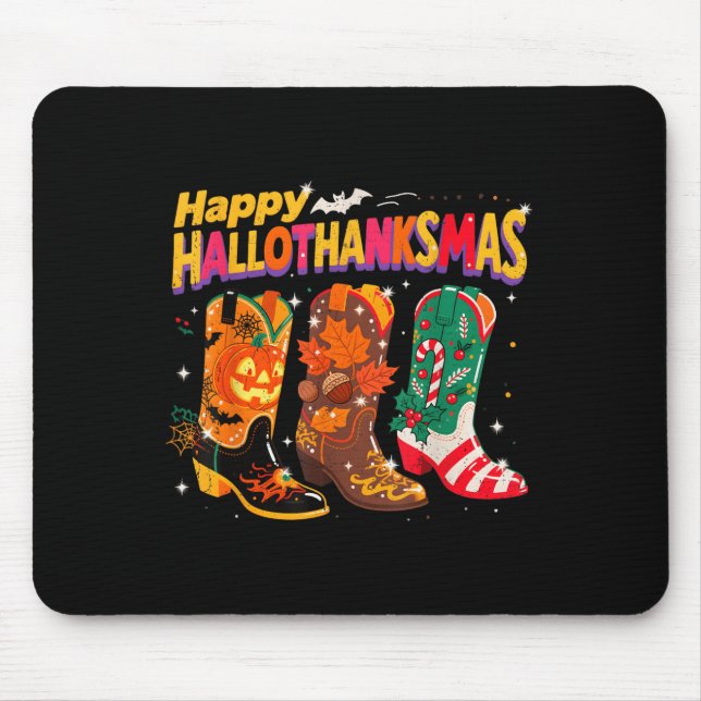 Alfombrilla De Ratón Holiday Western Boots Happy Hallothanksmas Design (Frente)