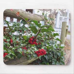 Alfombrilla De Ratón Holly Berries y Fence - Viñedo de Martha