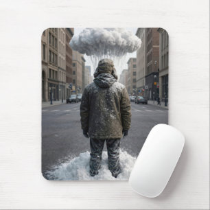 Alfombrilla De Ratón Hombre de ciudad bajo una nube de nieve