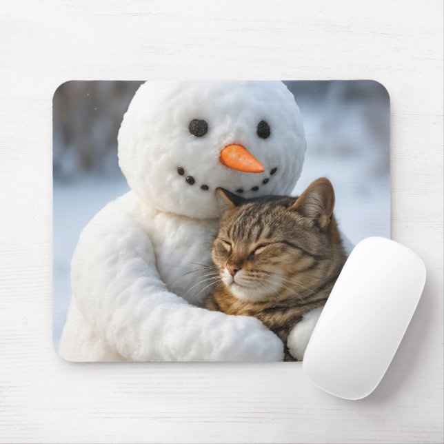 Alfombrilla De Ratón Hombre de nieve abrazando a un gato envenenado (Con ratón)