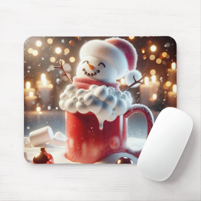 Alfombrilla De Ratón Hombre De Nieve Marshmallow En Chocolate Caliente (Con ratón)