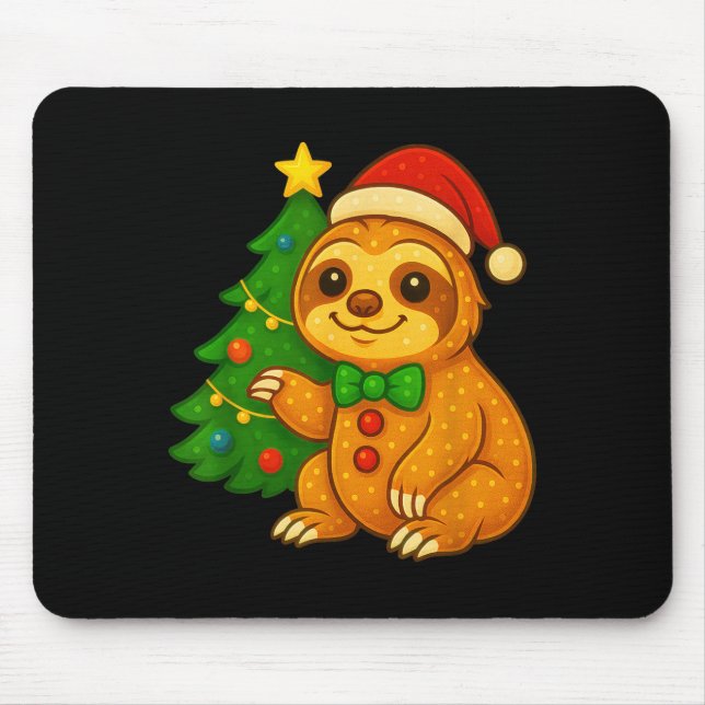 Alfombrilla De Ratón Hombre de pan de jengibre Sloth Santa Hat Árbol de (Frente)