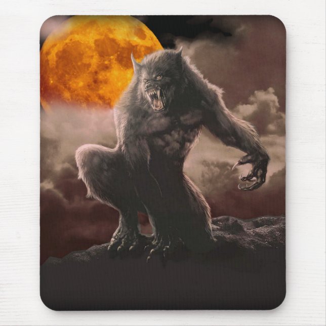 Alfombrilla De Ratón Hombre lobo en la luna roja (Frente)