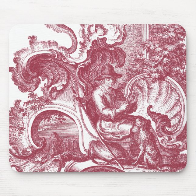 Alfombrilla De Ratón Hombre y perro franceses Toile rojo hermoso del (Frente)