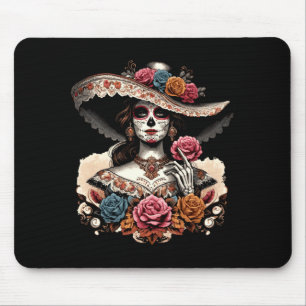 Alfombrilla De Ratón Hombres La Catrina Cráneo Colorido Mexicano Día De
