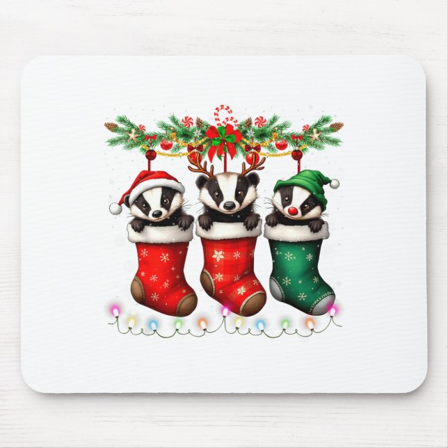 Alfombrilla De Ratón Honey Badger In Christmas Socks Lights Honey Badge (Frente)