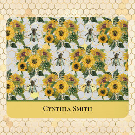 Alfombrilla De Ratón Honeycomb de girasoles dorados y abeja real con no