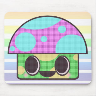 ALFOMBRILLA DE RATÓN HONGOS KAWAII CUAADRO DE GINGHAM PARCHE PLAID