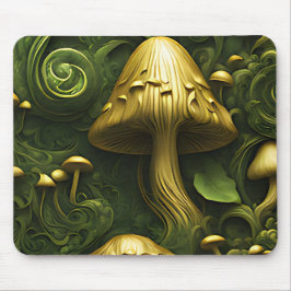 Alfombrilla De Ratón Hongos verdes y dorados en floral