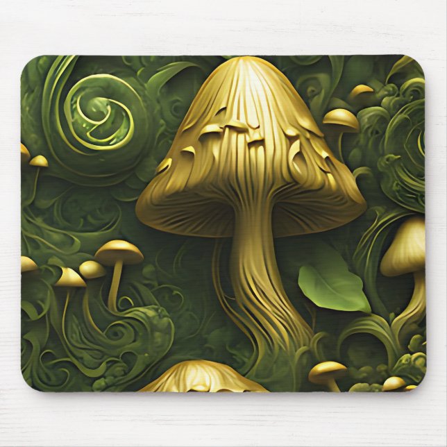 Alfombrilla De Ratón Hongos verdes y dorados en floral (Frente)