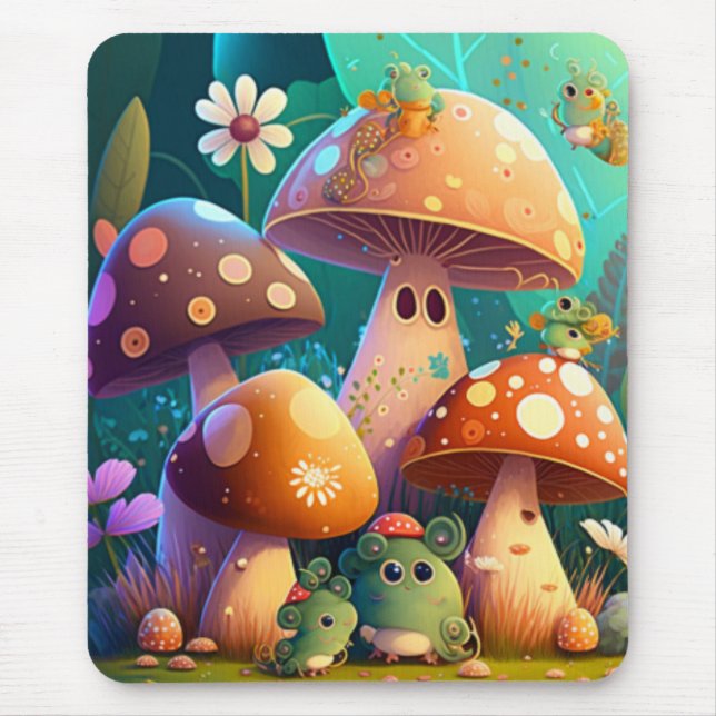 Alfombrilla De Ratón Hongos y flores finos verdes (Frente)