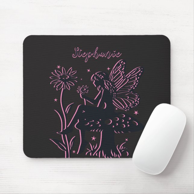 Alfombrilla De Ratón Hongos y flores negras y rosadas (Con ratón)