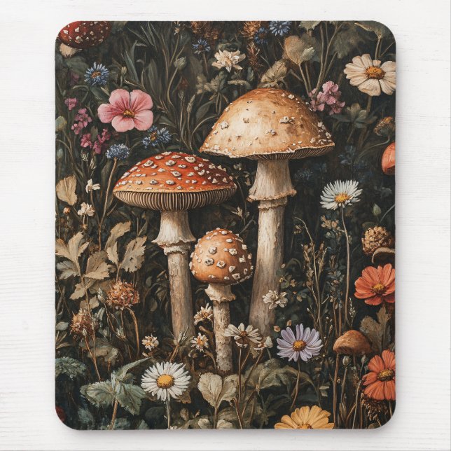 Alfombrilla De Ratón Hongos y Flores Silvestres Botánicos Caprichosos (Frente)