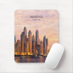 Alfombrilla De Ratón Horizonte de Dubai Marina Acuarela Luces de la Ciu