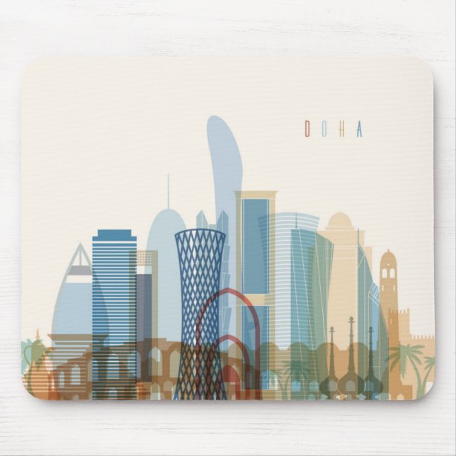 Alfombrilla De Ratón Horizonte de la ciudad de Doha, Qatar el | (Frente)