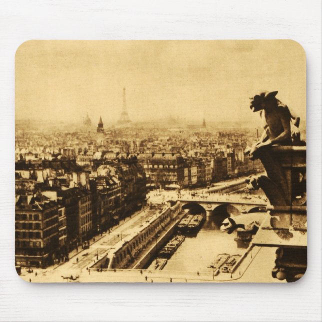 Alfombrilla De Ratón Horizonte de Pari con el Gargoyle de Notre Dame (Frente)