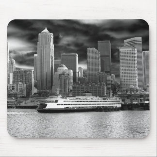 Alfombrilla De Ratón horizonte de Seattle blanco y negro