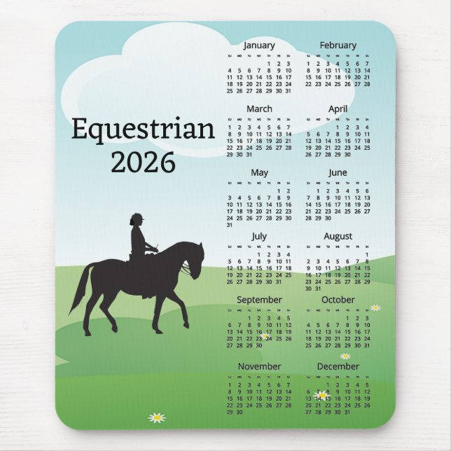 Alfombrilla De Ratón Horseback Riding Design 2026 Calendar Mouse Pad (Frente)