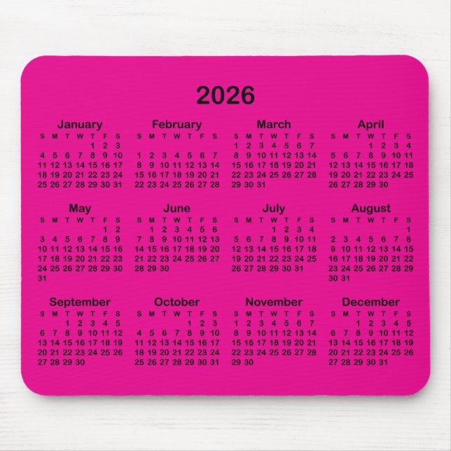 Alfombrilla De Ratón Hot Pink and Black 2026 Calendar (Frente)