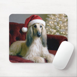 Alfombrilla De Ratón Hound Afgano Con El Gorra De Santa Claus