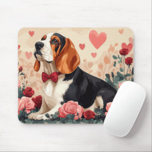 Alfombrilla De Ratón Hound Basset con Rosas - El día de San Valentín