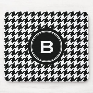 Alfombrilla De Ratón Houndstooth blanco y negro clásico con el