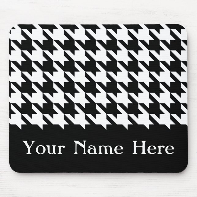 Alfombrilla De Ratón Houndstoth elegante negro con nombre personalizado (Frente)