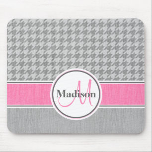 Alfombrilla De Ratón Houndstoth Gray Pink monogramado