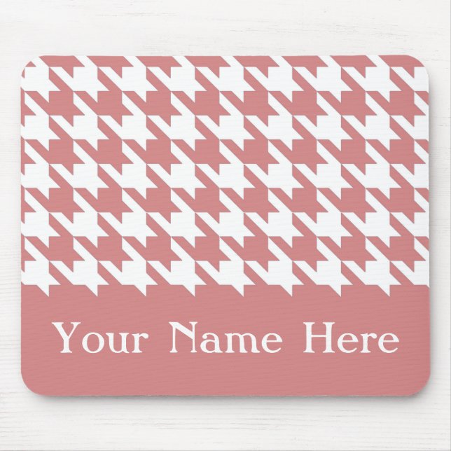 Alfombrilla De Ratón Houndstoth rosa elegante con nombre personalizado (Frente)