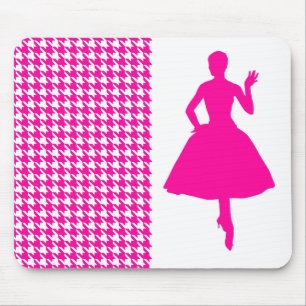 Alfombrilla De Ratón Houndstoth rosa moderno con Silhouette de moda
