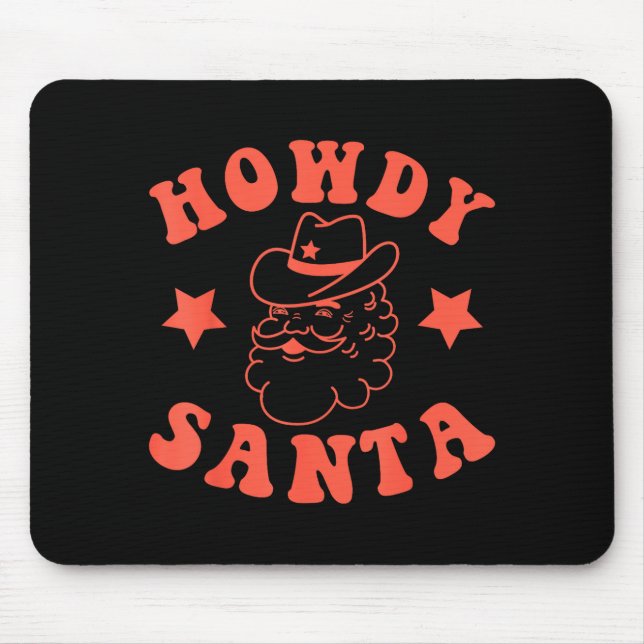 Alfombrilla De Ratón Howdy Santa Claus Retro Groovy Cowboy Western Chri (Frente)