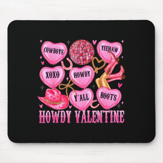 Alfombrilla De Ratón Howdy Valentine Western Cowgirl Hearts Candy Women (Frente)