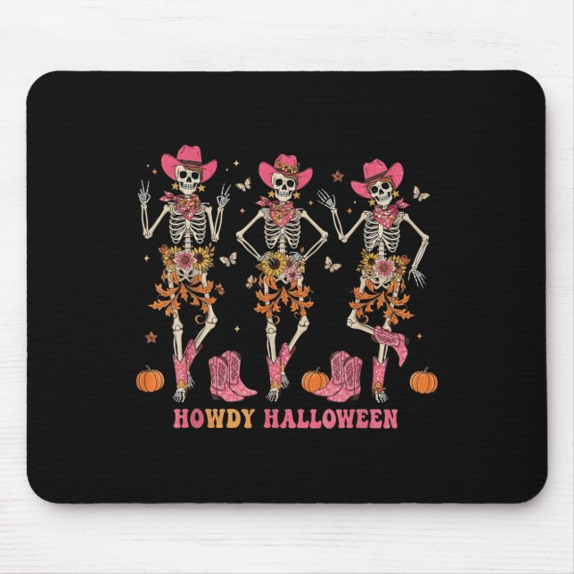 Alfombrilla De Ratón Howdy Western Skeleton Cowgirls Dancing Halloween  (Frente)