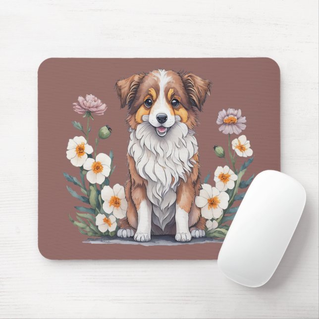 Alfombrilla De Ratón Hübscher Collie umringt von Blumen - (Con ratón)