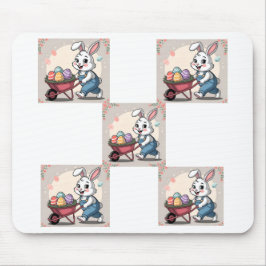 Alfombrilla De Ratón Huevos de conejo de Pascua y Wheelbarrow