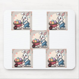 Alfombrilla De Ratón Huevos de conejo de Pascua y Wheelbarrow