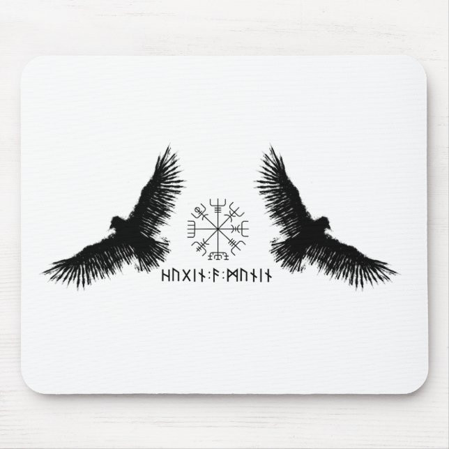 Alfombrilla De Ratón Hugin & Munin | Vegvisir | Odins Raben | schwarz (Frente)