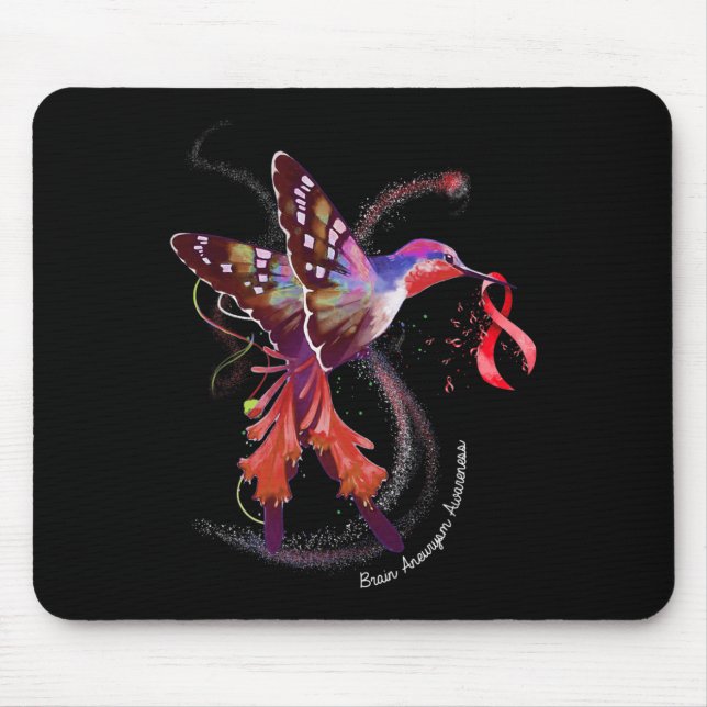 Alfombrilla De Ratón Hummingbird Holding Burgundy Ribbon Brain Aneurysm (Frente)