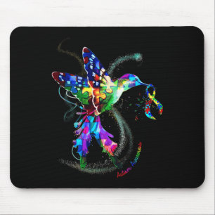 Alfombrilla De Ratón Hummingbird Holding Puzzle Ribbon Autism Awareness