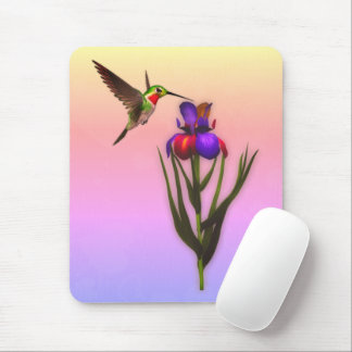 Alfombrilla De Ratón Hummingbird Iris Flower Art