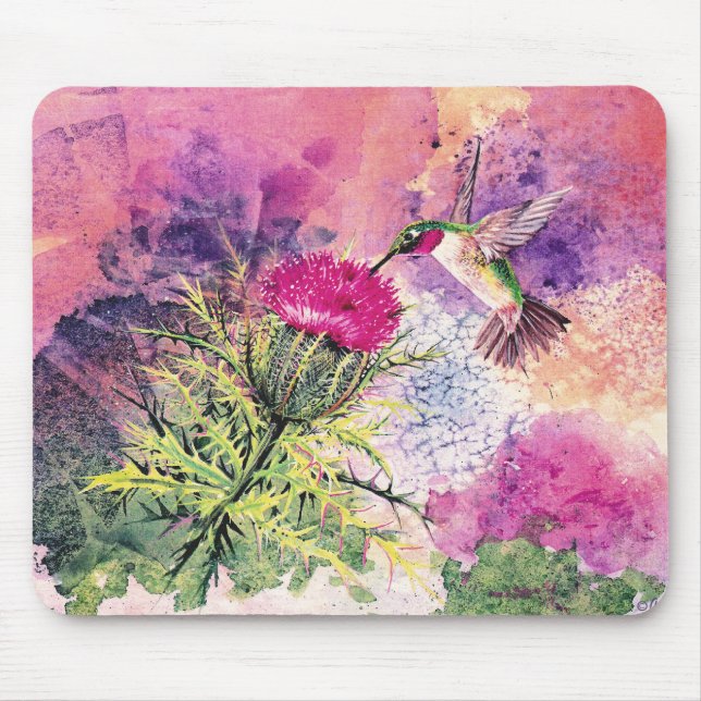 Alfombrilla De Ratón Hummingbird Thistle púrpura Mousepad impreso (Frente)