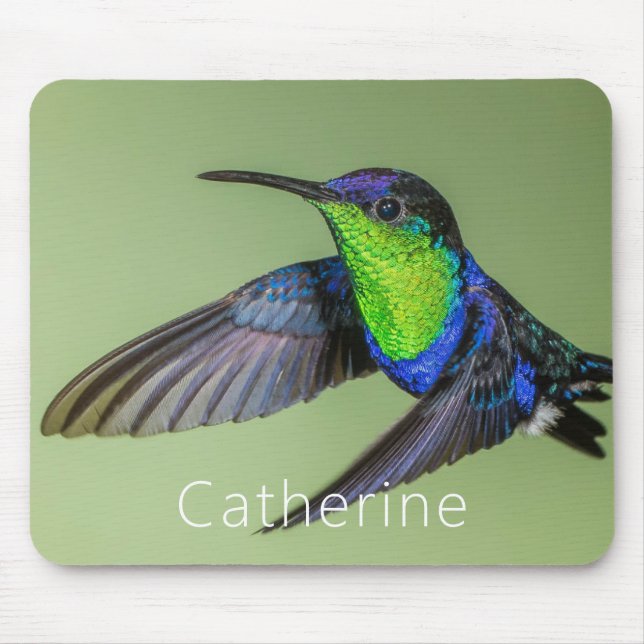 Alfombrilla De Ratón Hummingbird Woodnymph con nombre personalizado de  (Frente)