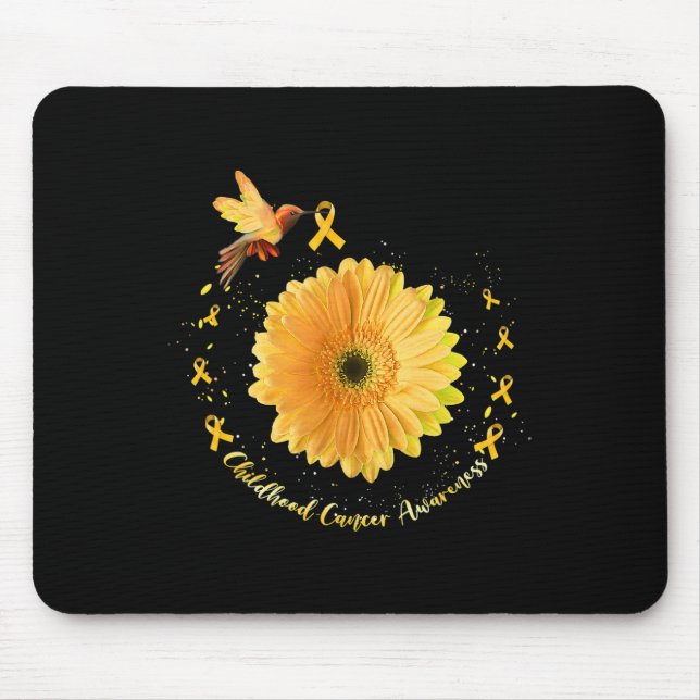Alfombrilla De Ratón Hummingbird Yellow Sunflower Childhood Cancer Awar (Frente)