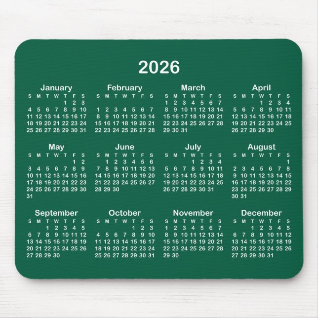 Alfombrilla De Ratón Hunter Green and White 2026 Calendar (Frente)