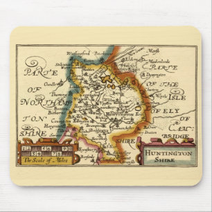 Alfombrilla De Ratón Huntingdonshire County Inglaterra Mapa anticuario 