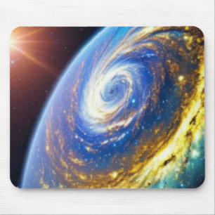 Alfombrilla De Ratón Huracán de oro en un planeta en Mousepad